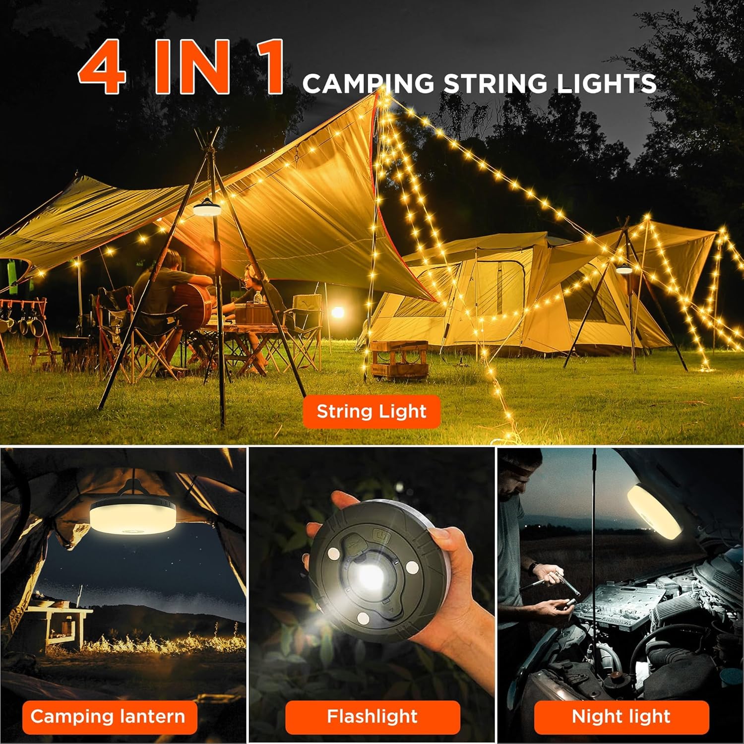 50% Rabatt|GlowMate™ – 4-in-1 Campinglicht mit RGB-Lichterkette & Powerbank