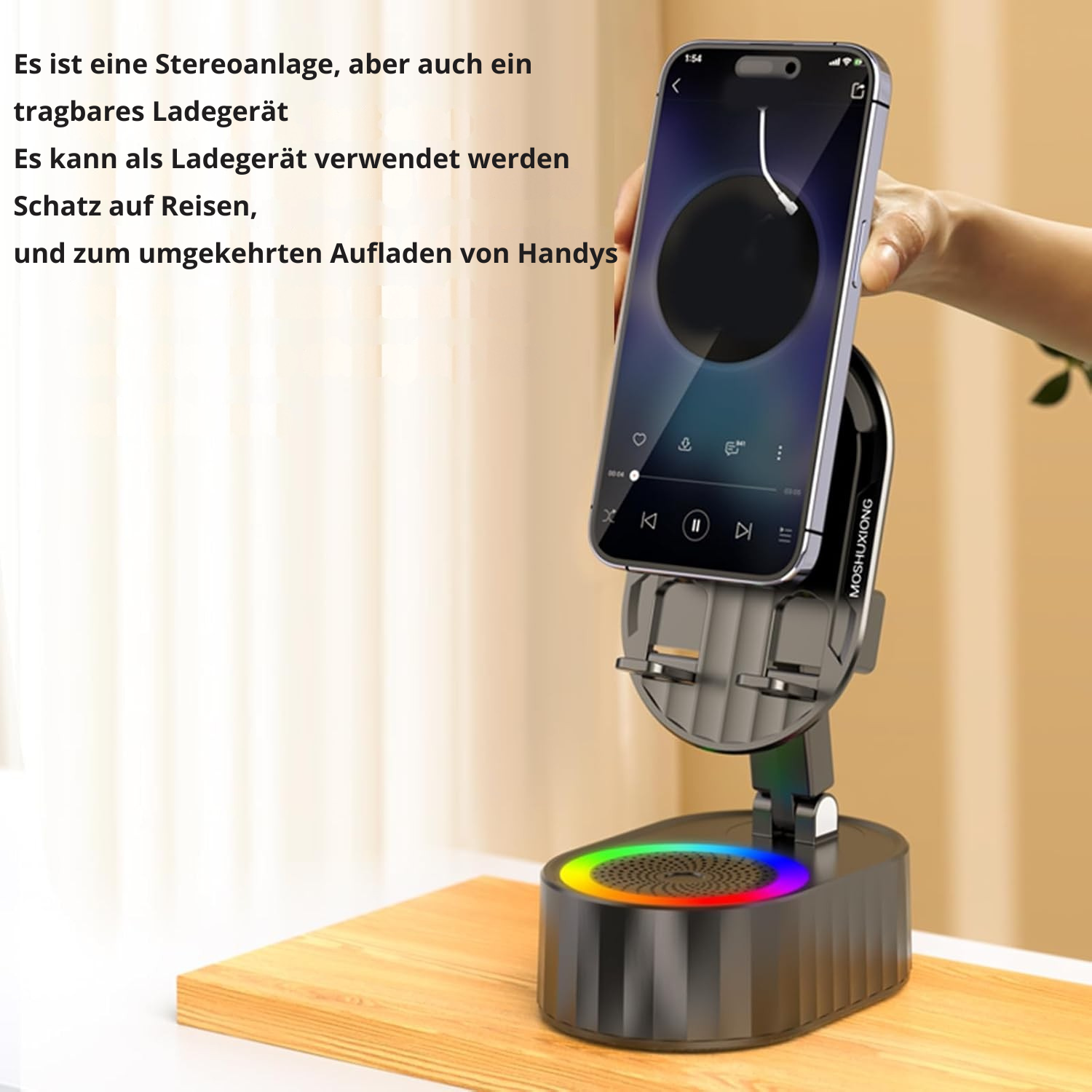 ZenCharge Hub – 3-in 1 Drahtloser Ladegerät, Automatischer Handyhalter & Lautsprecher