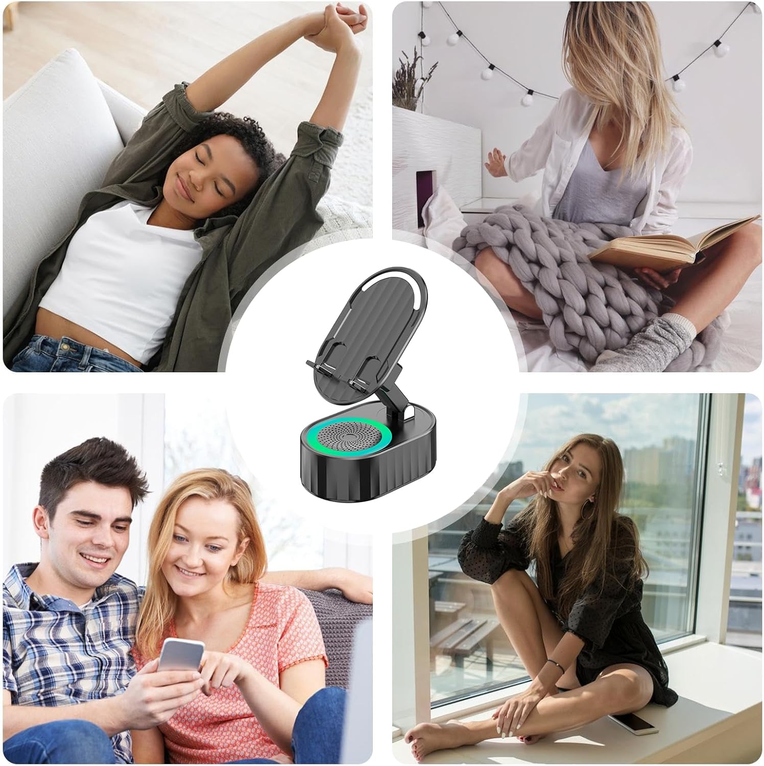 ZenCharge Hub – 3-in 1 Drahtloser Ladegerät, Automatischer Handyhalter & Lautsprecher