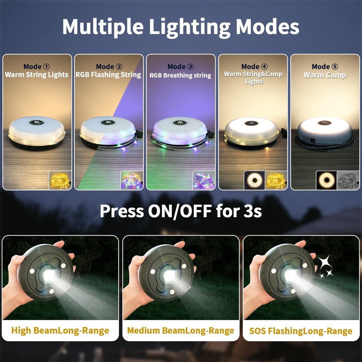 50% Rabatt|GlowMate™ – 4-in-1 Campinglicht mit RGB-Lichterkette & Powerbank